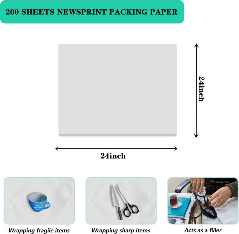 BEIBOON 200 Sheets Large Packing Paper for Moving Supplies 24x24 Inch Newsprint Packaging Paper for Wrapping Shipping Fragile Items - Image 2